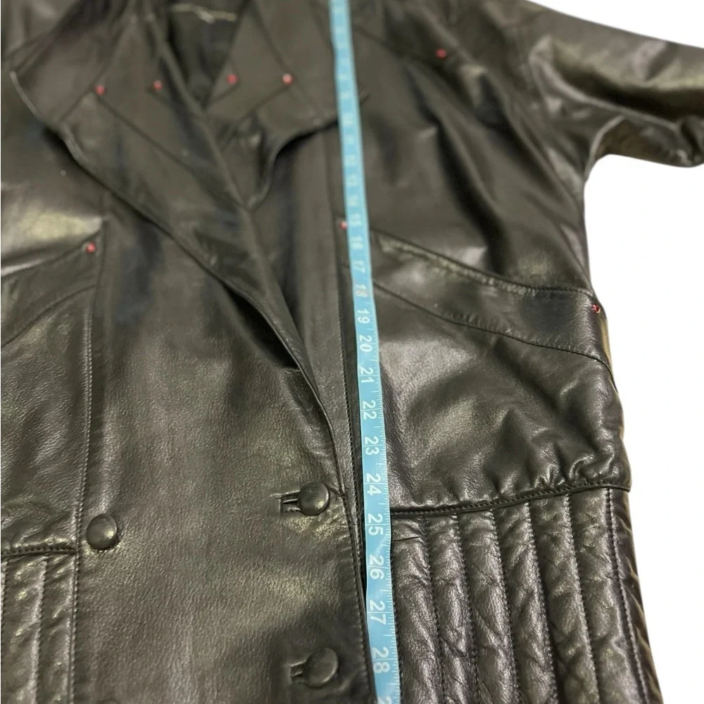 Vintage Junko Koshino Black Leather Jacket Red Glass Studs Shoulder Pads Men 42